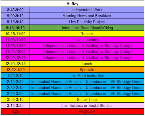 Huffey Schedule Huffey Schedule